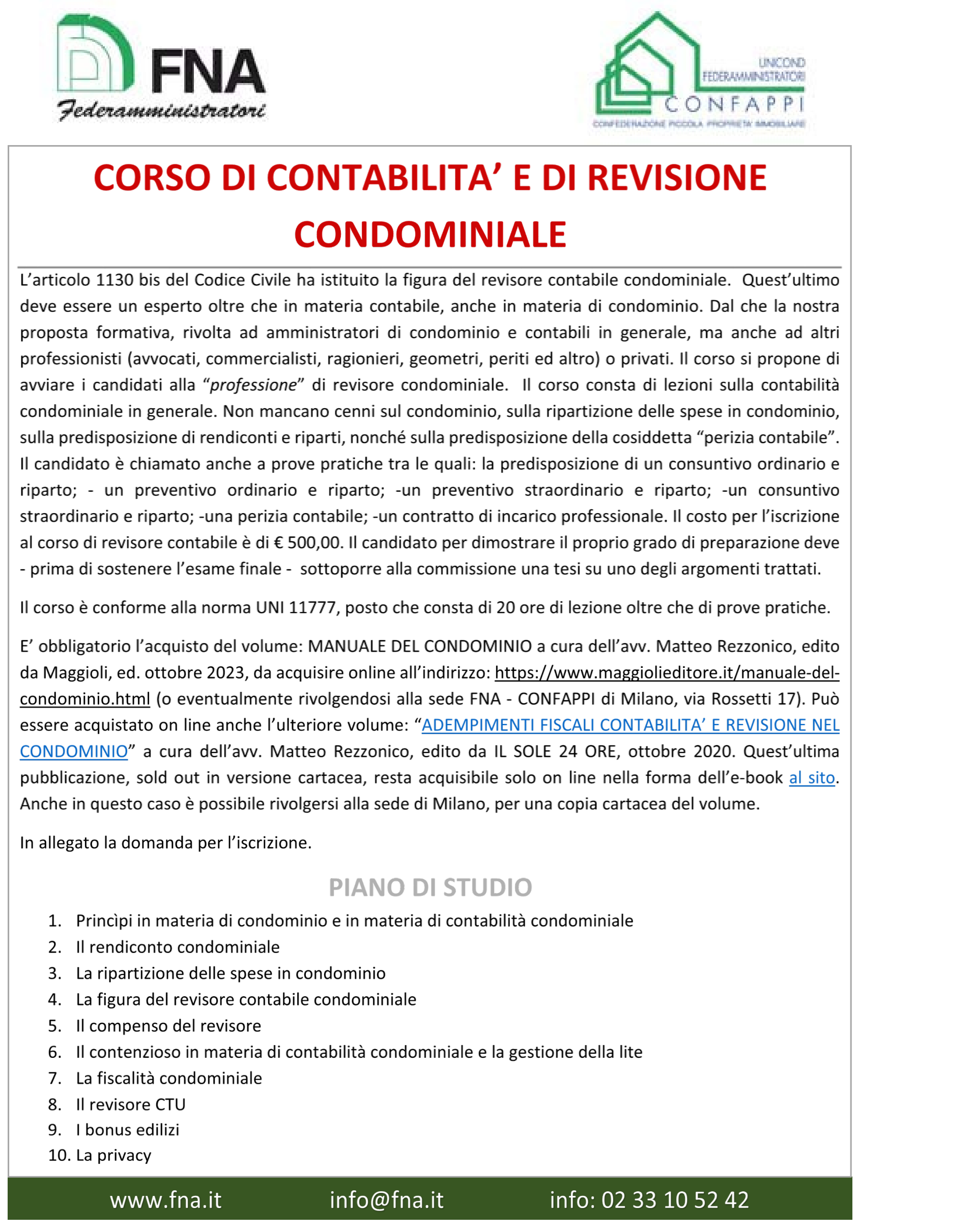 CORSO PER REVISORE CONTABILE CONDOMINIALE